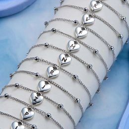 Anklets Fashion Simple A-Z Letter Initiële enkelband voor vrouwen Charm Silver Color Heart enkelarmband op been voet sieraden Verjaardagscadeau