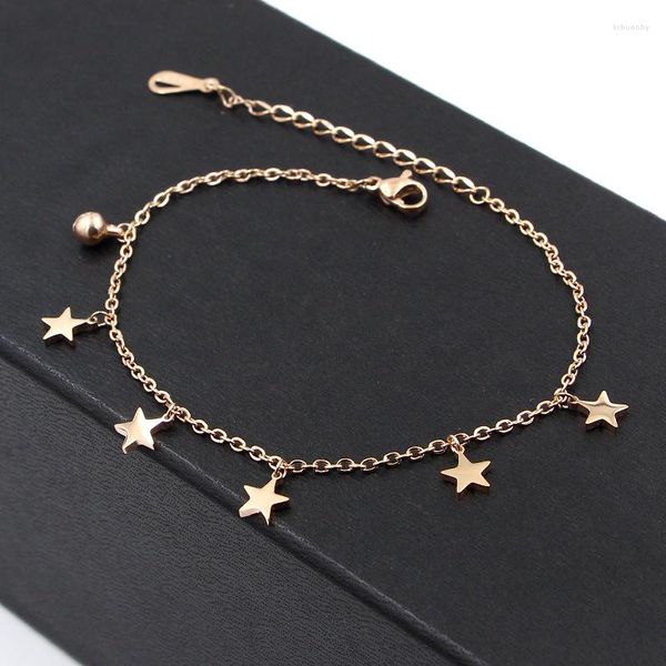 Tobilleras moda acero inoxidable amor estrella tobillo pulsera pequeña campana encanto pie cadena Rosa oro Color mujer regalo