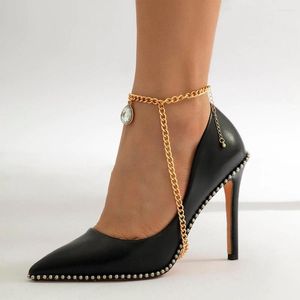 Bracelets de cheville mode titane acier chaîne cheville pied bijoux pour femmes Zircon pendentif haut talon chaussure accessoires métal cheville Bracelet