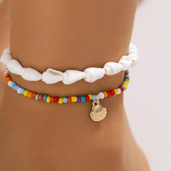 Bracelets de cheville mode vacances plage conque plein diamant papillon pieds chaîne cheville pour femmes fille cadeau accessoires bijoux en gros