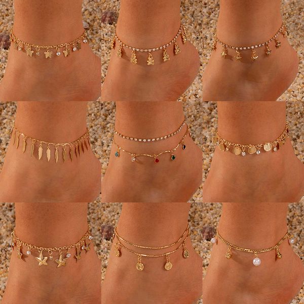 Bracelets de Cheville Mode Femmes Bracelets de Cheville Or Couleur Chaîne Plage Pieds Nus Crochet Sandales Cheville Bracelet Sur La Jambe Pied Chaîne Bijoux 20 cm de long 1 Pièce G220519