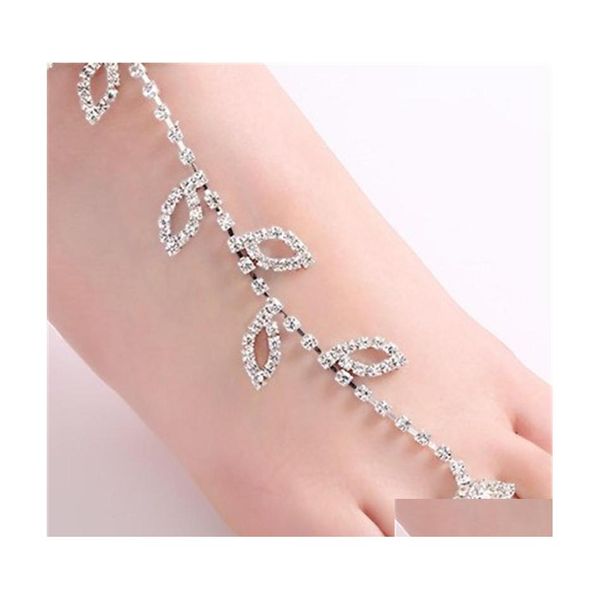 Tobilleras Moda Mujer Hojas Tobillo Pie Cadena Cristal Playa Sandalias Toe Pulsera Boda Novia Joyería 862 R2 Drop Delivery Dhhqj