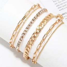 Tobilleras Fasion Punk Pulseras de tobillo Color dorado para mujer Rhinestone Playa de verano en la pierna Accesorios Cheville Foot Jewellery2129