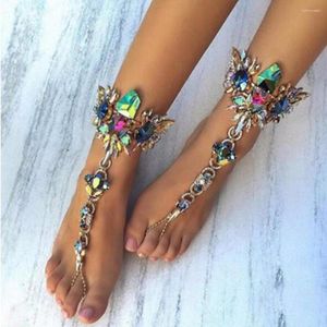 Enkelen voeten decoratie edelsteen bloem hanger op blote voeten sandalen strass ketting anklet armband enkelvoet sieraden