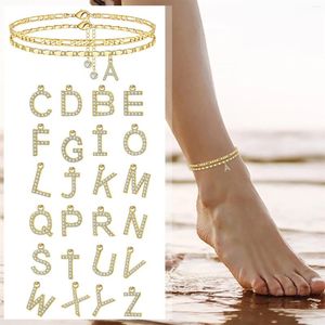 Bracelets de cheville chaîne de pied femme 26 lettres Zircon Double couche Bracelet d'amitié cordon mince avec ligne ami