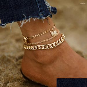 Enkelbanden vrouwelijke zomer goudkleur voor vrouwen vlinder mtilayer keten enkel armbanden meisjes op been strand sieraden drop levering dhbpt