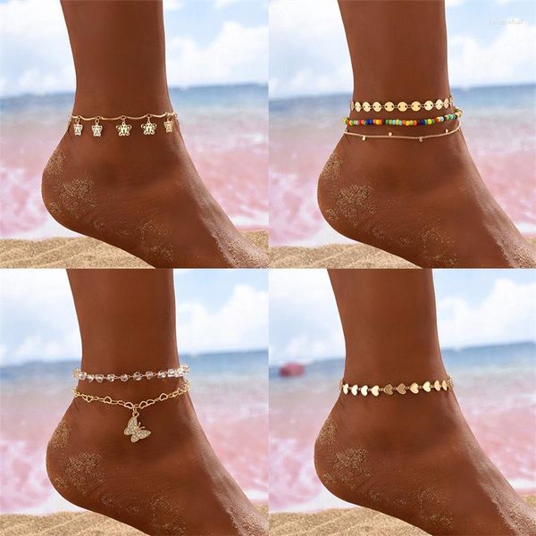 Anucletas Fina de color oro sexy brazalete de tobillo para mujeres sandalias descalzo