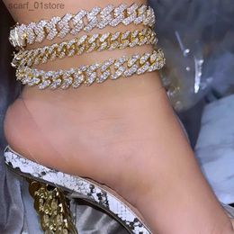 Enkelbanden Flatfoosie Hip Hop Iced Out Chunky Cubaanse ketting Enkelbanden voor vrouwen Luxe Strass Link Enkelband Strand Barefoot JewelryL231219