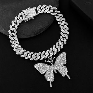 Enkelbanden flatfoosie ijskoud grote vlinder Cubaanse linkketen voor dames hiphop bling strass enkel armband voet sieraden
