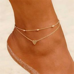 Bracelet à pied en forme de chair à double chaîne FNIO Bracelet pour femmes en forme de coeur en forme de coeur Bracelet pour femmes Sandales Bared Footals Bijoux D240517