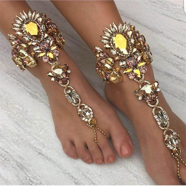 Tobilleras Tanga de pie Tobillera de diamantes de imitación Sandalias descalzas de playa nupcial para mujer Anillo de dedo del pie Joyería de verano Pulsera de tobillo Boho 23 9CM