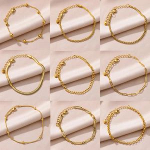 Enkelbanden voor vrouwen 14k geel goud gouden kleur ketting enkelbandje vrouwelijke zomer strand accessoires voet been armbanden mode-sieraden