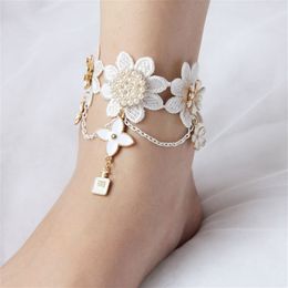 Anklets voor vrouwen op blote voeten kant bloem met ketting sandalen enkel armband voeten bruiloft accessoires goedkope voorraad gratis verzending