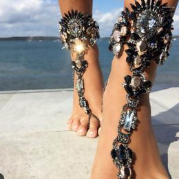 Bracelets de cheville pour femmes Boho bijoux exagéré plage alliage incrusté de pierres précieuses cheville Chaine Cheville cadeau de vacances
