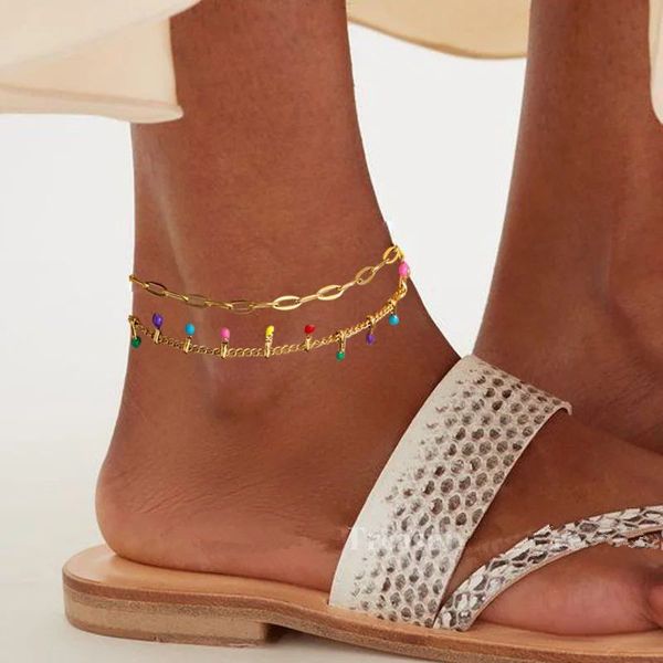 Chevilles pour femmes accessoires de plage d'été 14 carats en or jaune chaîne de la chaîne de la chaîne de la cheville dorée bracelets bodychain cadeaux