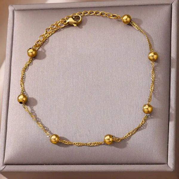 Anucolos para mujeres Pulseras de pierna de verano Accesorios de playa 14K Gold de oro amarillo