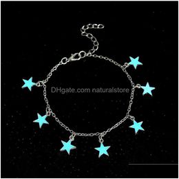 Enklets gloeien in de donkere sterrenketen Anklet Lumineuze enkel Bracelet Women Leg Sandal Europese en Amerikaanse strandwinddruppel Delivery JE OTZVS