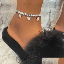 Ankjes gouden vlinder Anklet Strass Crystal Ankle Charmel Bracelet Boho Beach voor dames sandalen voet armbanden vrouwelijk bruiloft 74 dhs6m