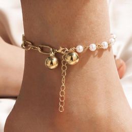 Enkelbanden goud voor vrouwen Boheemse geometrische delicate charmes Big Bells Pearl enkelvoet been Bracelet Summer Beach sieraden