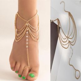 Ankjes Gold Ploated Imitation Crystal Multi Layer Anklet for Women Teen Girls Ethnic Beach Bridal Foot Sieraden Accessoires