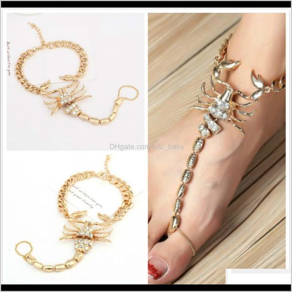 Bracelets de cheville Or Scorpion Toe Bague Bracelet De Cheville Strass Sandales Aux Pieds Nus Bracelets De Pied Accessoires De Yoga Femmes Bijoux Drop Livraison 2021 Yi