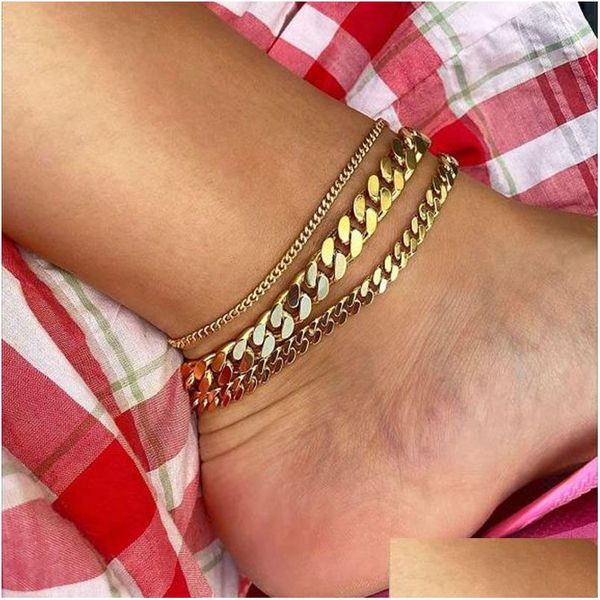 Chevilles en or titanium acier ternissant hypoallergénique m 6 mm 8 mm chaîne de liaison cubaine pour femmes bracelet à pied de plage d'été drop de dhsvv