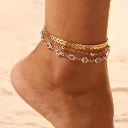 Ankjes Golden Lady Double Layer Anklet Verschillende meerlagige ketens Boho Vintage Metal Summer Beach Sieraden Mode