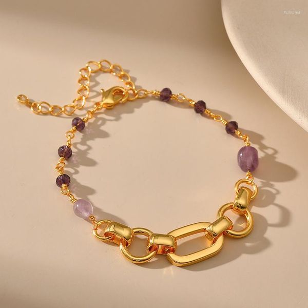 Bracelets de cheville Raisin Améthyste Style Ethnique Chunky Chaîne Cheville Pour Les Femmes Plaqué Or 18K Violet Cristal Métal Cheville Dame Bijoux Accessoires