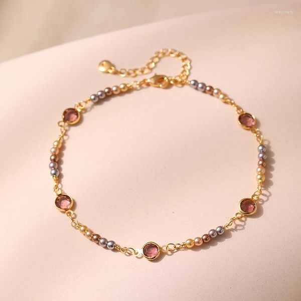 Tobilleras hechas a mano tamaño ajustable ABS perla 18k cadena chapada en oro cuentas de cristal rosa tobillera de mujer accesorios de joyería de moda de verano