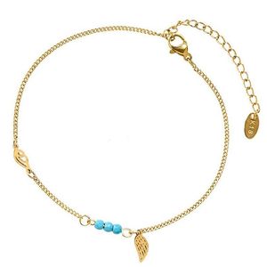 Bracelets de cheville faits à la main simples en acier inoxydable perles turquoise ailes creuses lien chaîne bracelet bracelet de cheville pour livraison directe bijoux Dhuvg