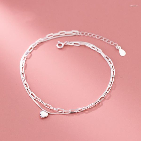 Tobilleras corazón mujer plata 925 amor pierna serpiente cadena pie pulsera joyería esterlina para niñas regalo 20 CM ajustable