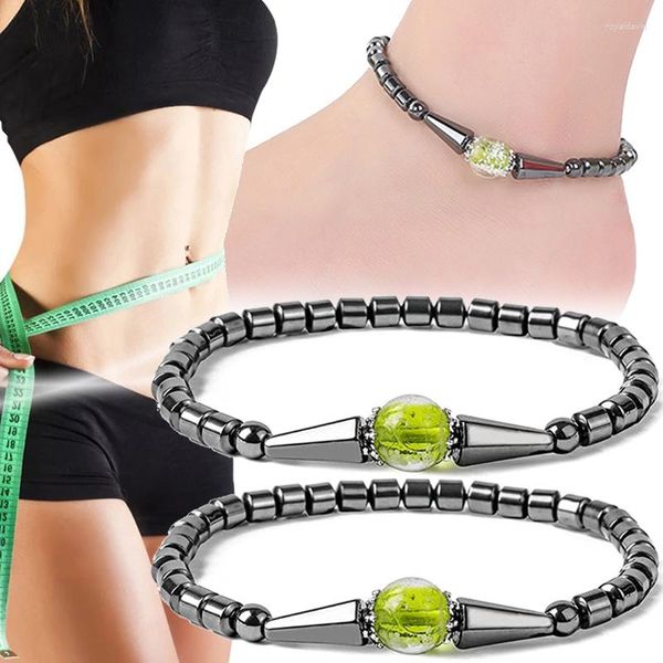 Tobilleras Hematita Pérdida de peso Tobillera Cálculo biliar negro Pulsera magnética Terapia Artritis Alivio del dolor Cuidado de la salud Joyería unisex