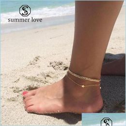 Bracelets de cheville haute qualité mode pentagramme double couche bracelet de cheville bijoux de créateur femmes livraison directe 2021 Mjfash Bdehome Otryx