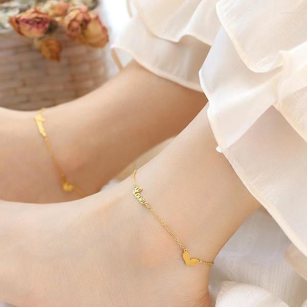 Bracelets de cheville de haute qualité pour femmes, pendentif en forme de cœur d'amour, chaîne de pied, bijoux pour filles, ne ternit pas, étanche