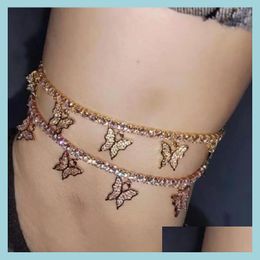 Enklets Hip Hop Fashion Butterfly Tennis Chain Women Anklets Body Chains armbanden 3A Zirkon Brilliant nieuwste nieuwste heren Iced Out Mjfashion Dhtab