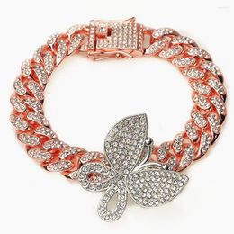 Bracelets de cheville Hanche Glacé Bling Papillon Cubain Lien Chaîne Strass Jambe Bracelet Charme Cadeau Pour Femmes Fille 20 cm Longueur