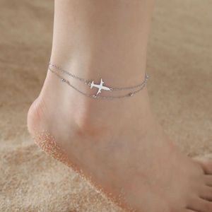 Enklets Hipee Bohemia Infinity Ankle Bracelet Aircraft Pendant Beach Dubbele laag kralen ketting Anklet roestvrijstalen sieraden voor vrouwen