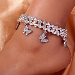 Bracelets de cheville hiphop punk femmes cheville en gros bloc épais chaîne cubaine papillon cheville bijoux glace sur bracelet 230512