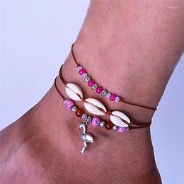 Tobilleras Huitan lindo flamenco para mujeres verano playa niñas tobillo pulsera Shell pierna cadenas bohemias sandalias descalzas joyería