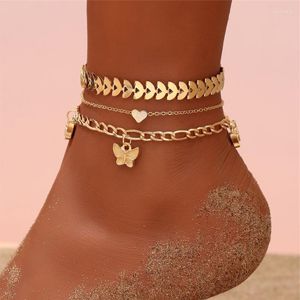 Bracelets de cheville Huitan multicouches chaînes ensemble pour femmes mode pieds nus sandales Bracelet cheville sur la jambe plage accessoires pied bijoux