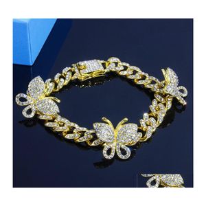 Bracelets de Cheville Iced Out Diamant Femmes Boday Chaîne Bijoux Strass Cubain Lien Or Sier Rose Papillon Bracelets 511 T2 Drop Delivery Dhwqi