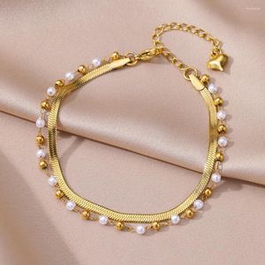 Bracelets de cheville Imitation perle boule breloque pour femmes couleur or acier inoxydable cheville Bracelet femme pied chaîne bijoux