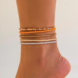 Bracelets Boho Boho Boho Multi-couches Colorful Seed Bead Bracelet sur le pied de la jambe Tendance Summer Beach Beach Cheminée Chaîne pour femmes bijoux