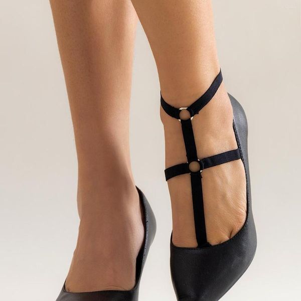 IngeSight.Z Goth Noir Bande Élastique Croix Chaîne De Cheville À Talons Hauts Pour Les Femmes Simple Réglable D'été Aux Pieds Nus Sandales Bijoux