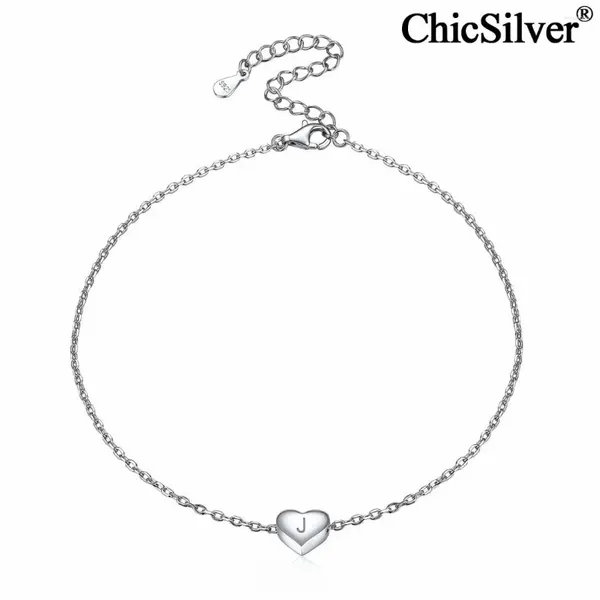 Bracelets de cheville Initiale petit coeur breloque cheville 925 argent Sterling Boho plage délicate mignon pied chaîne lettre cheville Bracelet pour les femmes