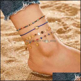 Bracelets de cheville bijoux 4pcs / ensembles de luxe coloré cristal pierre pour femmes couleur or plaquette étoile pendentif corde chaîne de pied plage livraison directe 2021 9Xz