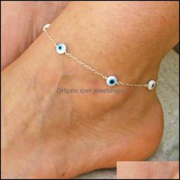 Anklets Sieraden Boheemse gelaagde kralen Bracelet Anklet voor vrouwen Beenketen Blue Evil Eye Hanger Summer Beach Foot Drop levering 2021 G5TEP