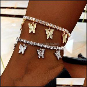 Cheville Bijoux Papillon Brillant Tennis Glacé Cristal Cheville Man-Made Diamond Mode Cheville Femme Ornement Sier Plaqué Drop Delivery 2021