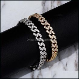 Bracelets de cheville Bijoux Designer Chaînes glacées Hommes Femmes Hip Hop Bling Diamant Bracelets de cheville Or Sier Lien Cubain Aessories Charms Drop Livraison