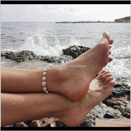 Bracelets de cheville Bijoux Drop Delivery 2021 Beach Cultures Seashell Conch Charm Connected With White Black String Rope Extended Sier Plaqué Metal Chai